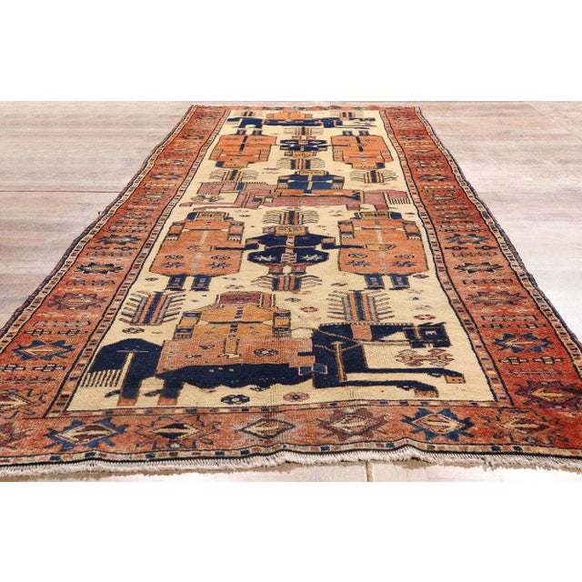 Antique Persian Shiraz Pictorial Rug, 04'07 X 13'03 For Sale - Image 9 of 10