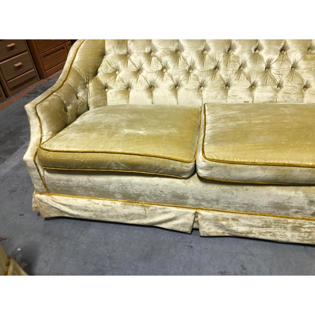 Hollywood Regency Gold Velvet Tufted Sofa Chairish
