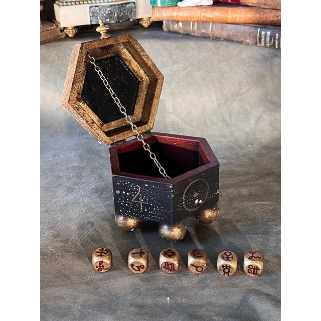 Custom-Crafted Set of Occult Divination & Astrological Dice With Planetary Altar Trinket Box For Sale - Image 10 of 10