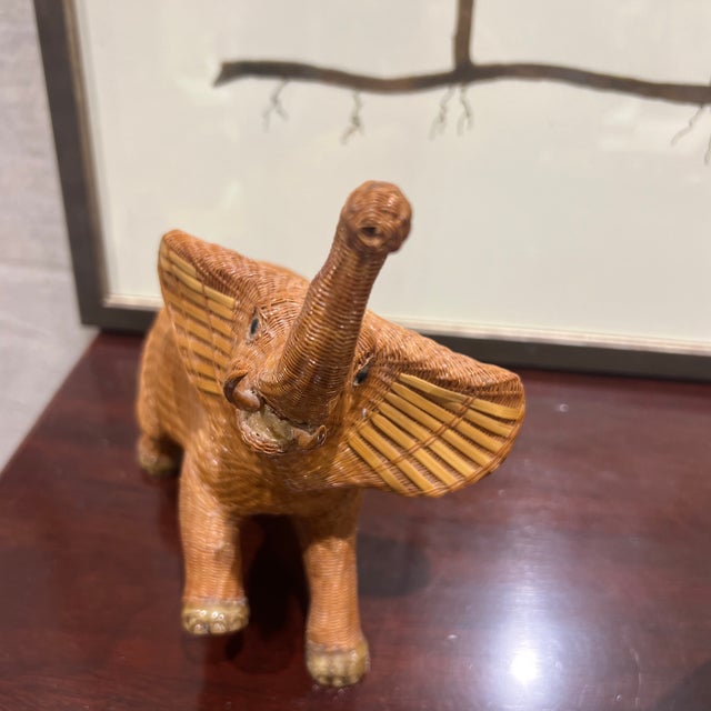 Boho Chic Shanghai Handicrafts Woven Wicker Elephant For Sale - Image 3 of 6