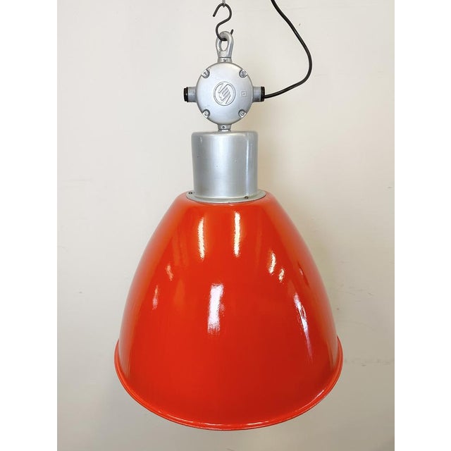 Large Industrial Red Painted Factory Lamp from Elektrosvit, 1960s For Sale - Image 9 of 16
