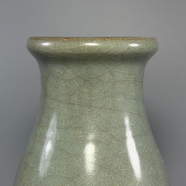 Antique Chinese Celadon Crackle‑Glaze Pear‑Form Vase, Collectible Antique For Sale - Image 4 of 8
