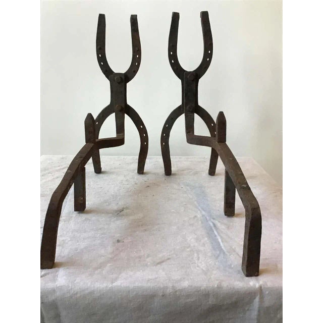 Mid-Century Modern 1950s Iron Horseshoe Andirons - A Pair For Sale - Image 3 of 10