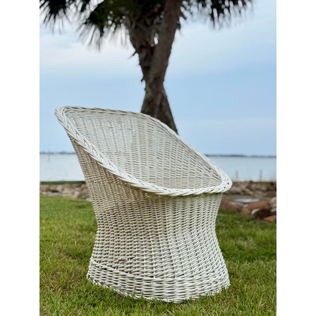Set of (2) Vintage Wicker Rattan Barrel/Bucket Style Chairs For Sale - Image 11 of 14