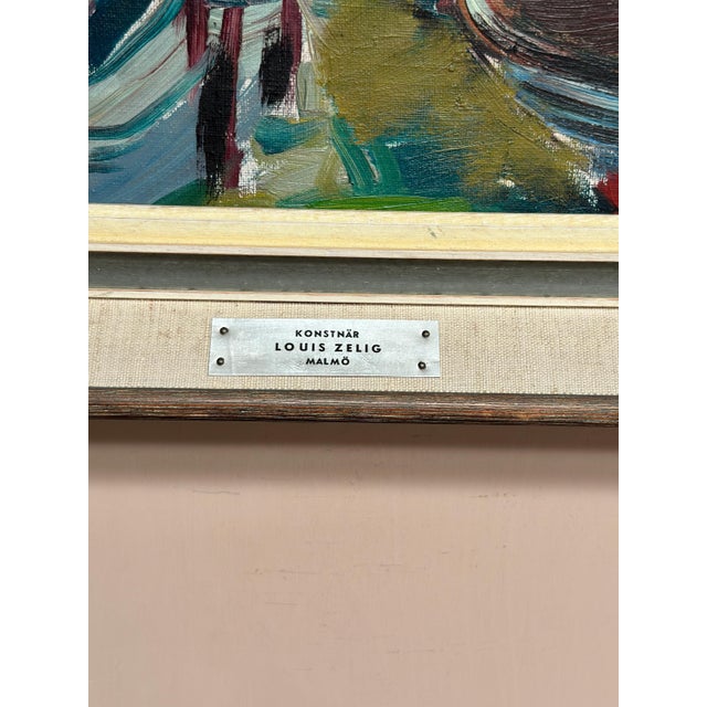 Louis Zelig, Boats in Fishing Village, 1950s, Oil on Panel, Framed For Sale - Image 10 of 18