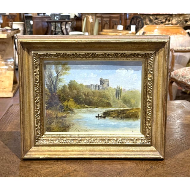 Late 19th Century 19th Century English Landscape Oil Painting With Castle and River For Sale - Image 5 of 8