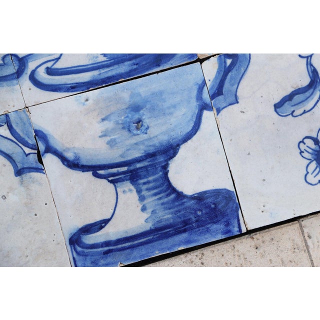 Tile Mural Panel Depicting a Vase With Baroque Flowers, Portuguese, 18th Century For Sale - Image 6 of 12