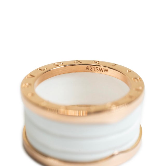 Bvlgari b.zero1 Collection 18k Rose Gold White Ceramic Two Tone 4 Band Ring, Size 7.5 For Sale In Houston - Image 6 of 10