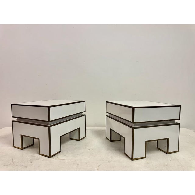 White Bedside Tables with Brass Banding by Alain Delon for Maison Jansen, 1970s, Set of 2 For Sale - Image 12 of 17