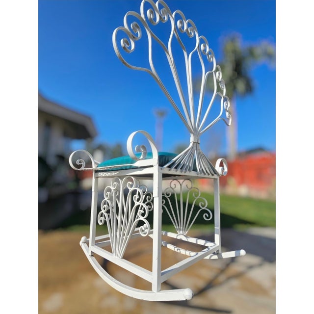 Vintage Wrought Iron Peacock Rocking Chair For Sale - Image 12 of 17
