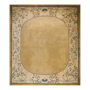 Aesthetic and Sublime Beige Open Field With Exquisite Floral Border Antique Chinese Peking Rug