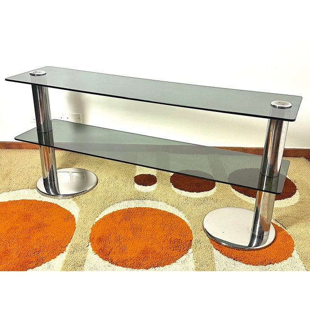 Mid-Century Modern Console Table in Chromed Steel with Smoked Glass, 1970s For Sale - Image 3 of 15