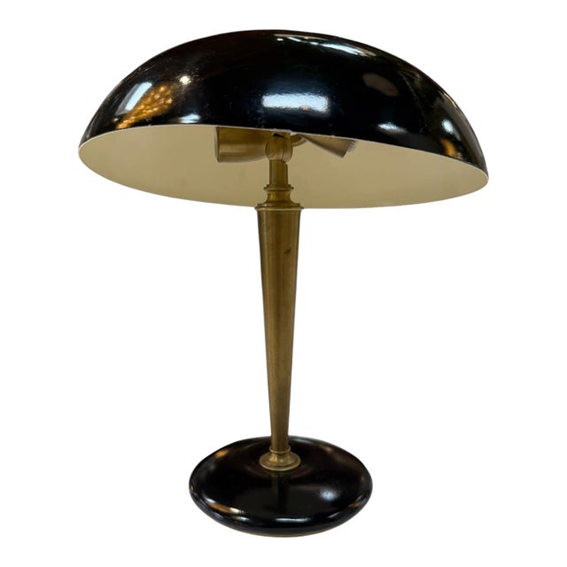Vintage Black Dome Table Lamp With Brass Stem 1950s For Sale