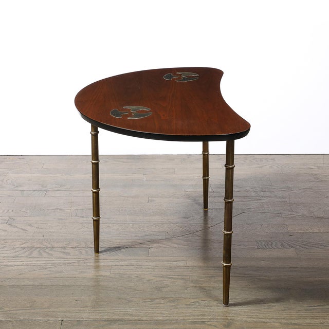 Mid-Century Walnut & Brass Bow-Front Table With Organic Detailing by Mastercraft For Sale - Image 11 of 12