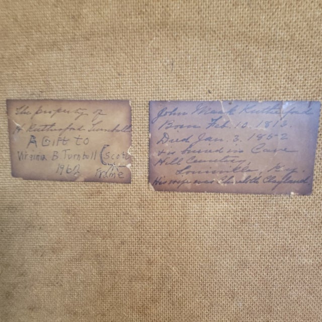 A compelling mid-19th-century American framed oil portrait of John Mark Rutherford, hand-identified on the verso and...