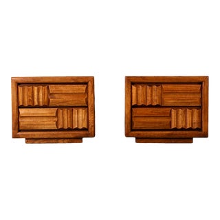 1970s Lane Furniture Brutalist Pair of Mid Century Modern Vintage Nightstands For Sale