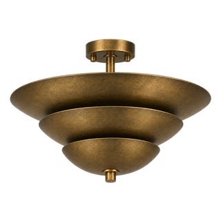 Handcrafted Brass Flush Mount Ceiling Triple Light , Dome Semi Flush Mount, Brass Ceiling Fixture for Bedroom, Hallway, Kitchen, 24x14 For Sale