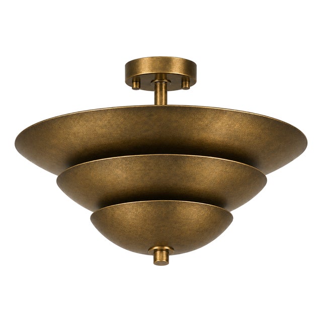 Handcrafted Brass Flush Mount Ceiling Triple Light , Dome Semi Flush Mount, Brass Ceiling Fixture for Bedroom, Hallway, Kitchen, 24x14 For Sale