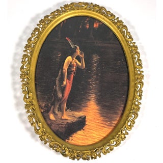 Early 20th Century Art Nouveau Native American Maiden Lithograph - Gilt Oval Frame For Sale