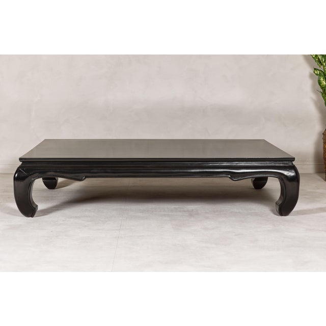 Teak Wood Chow Legs Coffee Table with Custom Black Lacquer Finish For Sale - Image 11 of 12