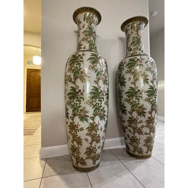 Mid-Century Large Floor Vases Tropical Birds - a Pair | Chairish