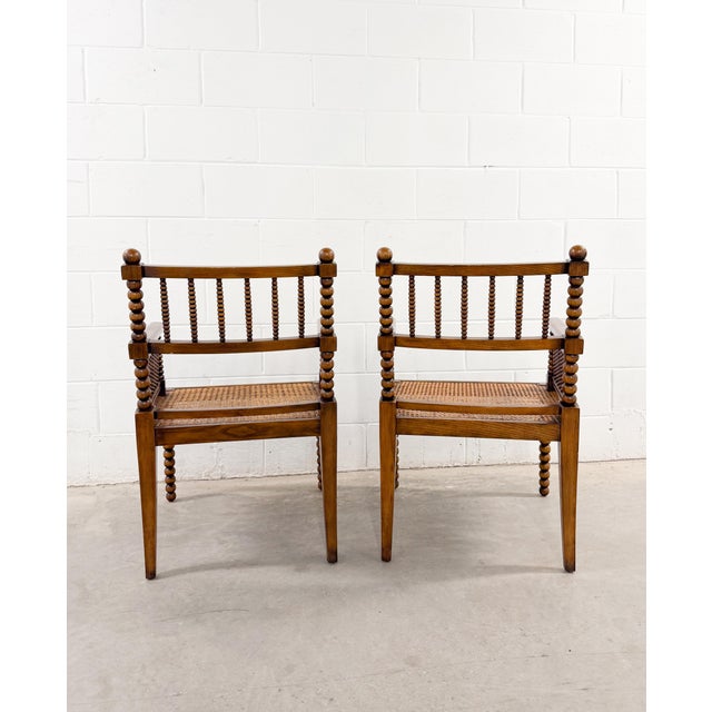 Wood William Morris Style Bobbin Turned Cane Chairs Mid Century For Sale - Image 7 of 18