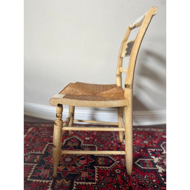 Vintage Lambert Hitchcock Side Chair, Dining Chair, Woven Rush Seat Marked L. Hitchcock Hitchcock-ville Conn. Warranted R...