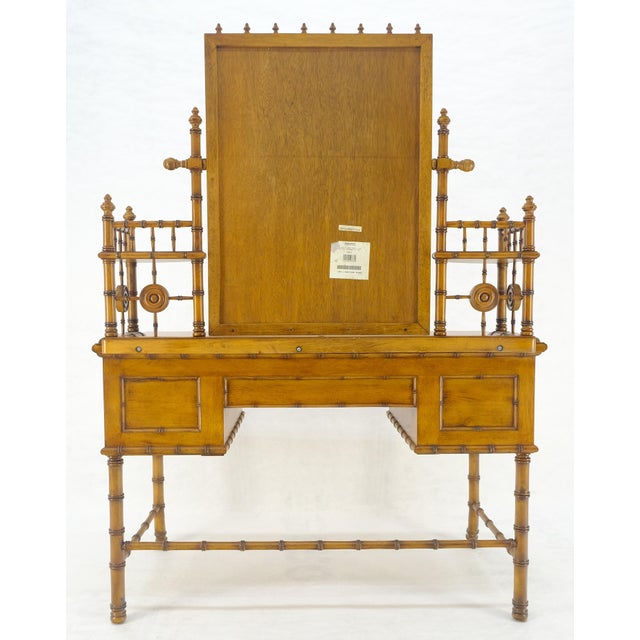 Fine Faux Burnt Bamboo Vanity Dressing 5 Drawers Table Tilting Mirror MINT For Sale - Image 10 of 18