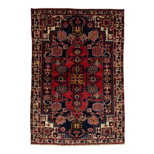 Vintage Red Handcrafted Persian Malayer Wool Rug in 5 X 7