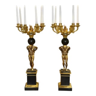 Pair of Regency Gilt and Patinated Bronze Atlas Figural Candelabra For Sale