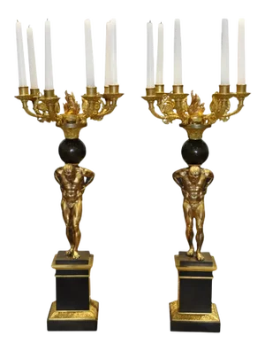 Pair of Regency Gilt and Patinated Bronze Atlas Figural Candelabra