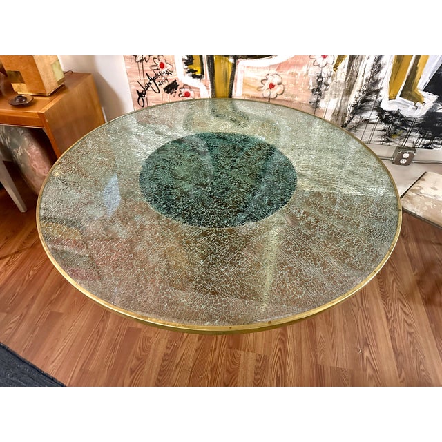 Late 20th Century Steve Chase Design Crackle Glass and Brass Dining Table For Sale - Image 5 of 12