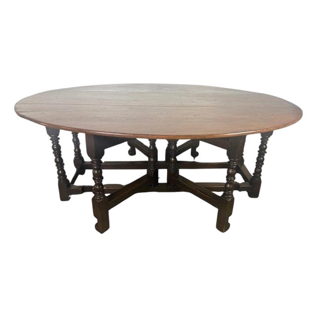 English Oak Gateleg Dining Table With Turned Supports For Sale