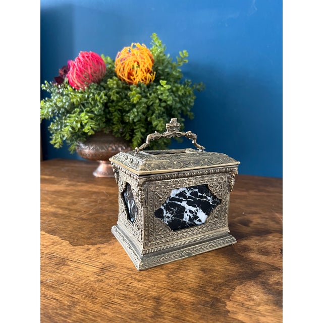 Early 1900s Ornate Baroque Bronze & Marble Casket For Sale - Image 4 of 18