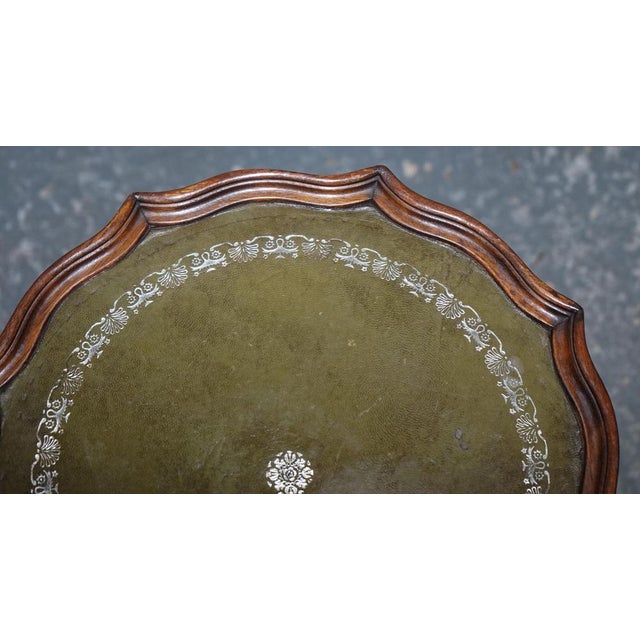 Vintage Green Leather Top Plant Wine Side Stand on Tripod Feet For Sale - Image 9 of 12