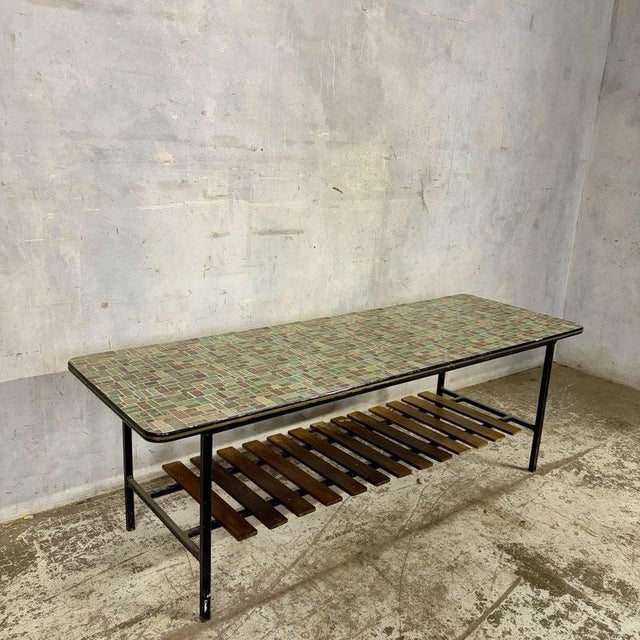 Mid-Century Mosaic-Effect Formica Coffee Table with Slatted Shelf, 1960s For Sale - Image 9 of 9