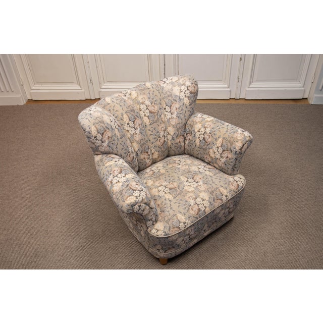 Vintage Danish Wingback Chair with Jacquard Fabric, 1940s For Sale - Image 14 of 15