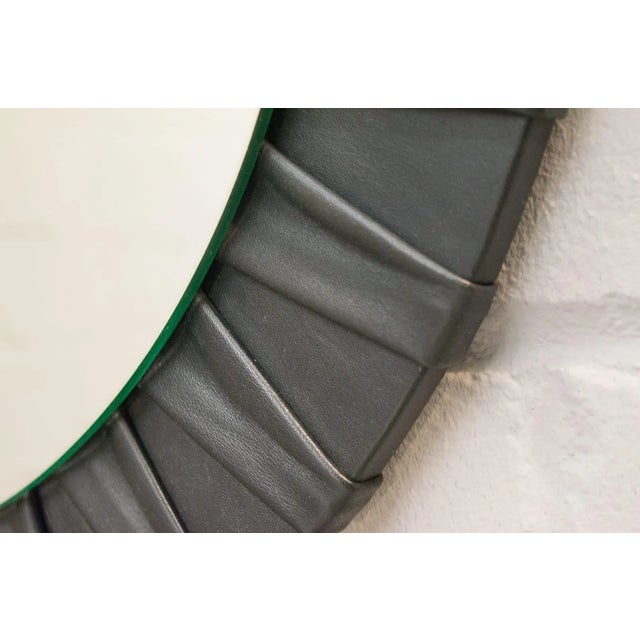 Glass Round German Leather Wall Mirrors from Vereinigte Werkstätten München, 1950s, Set of 2 For Sale - Image 7 of 9