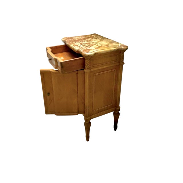 Late 20th Century Late 20th Century Side Table Hand Carved Wood French Style Marble Top (Repaired) Vintage Classic Decor For Sale - Image 5 of 10