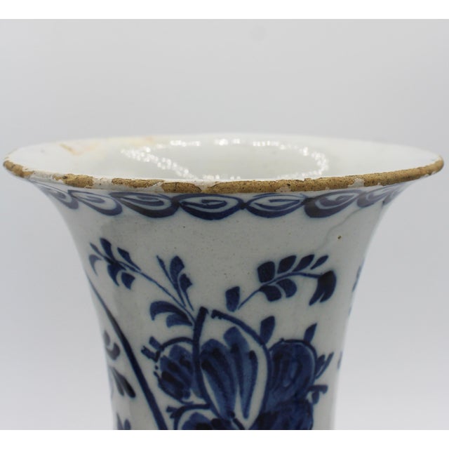 Blue Pair of C. 1800 Delft Blue and White Vases For Sale - Image 8 of 8
