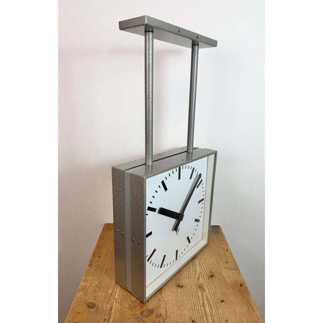 Large Industrial Double-Sided Factory Clock from Pragotron, 1970s For Sale - Image 12 of 18