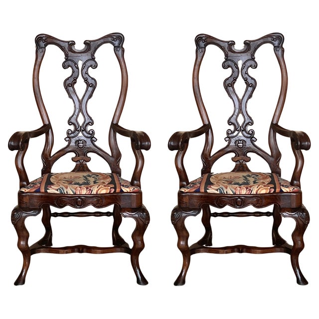 Pair of Gothic Chippendale Dining Armchairs in Solid Mahogany , 1890 For Sale - Image 15 of 18