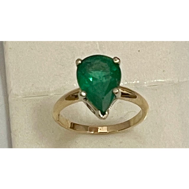 3 Carat Pear Cut Natural Emerald Ring 14 Karat Yellow & White Gold, Size 5.25 For Sale - Image 12 of 18