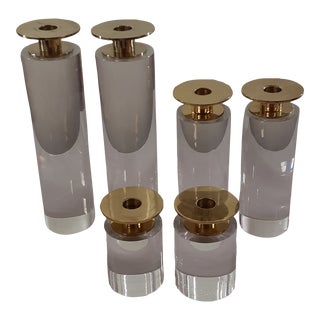 Graduated Lucite and Brass Candlesticks by Karl Springer - Set of 6 For Sale