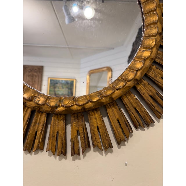 Wood Vintage Sunburst Mirror For Sale - Image 7 of 8