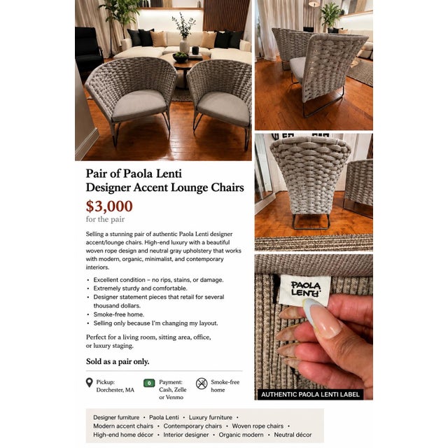 Authentic Paola Lenti Woven Rope Lounge Chairs – Pair – Gray For Sale - Image 4 of 4