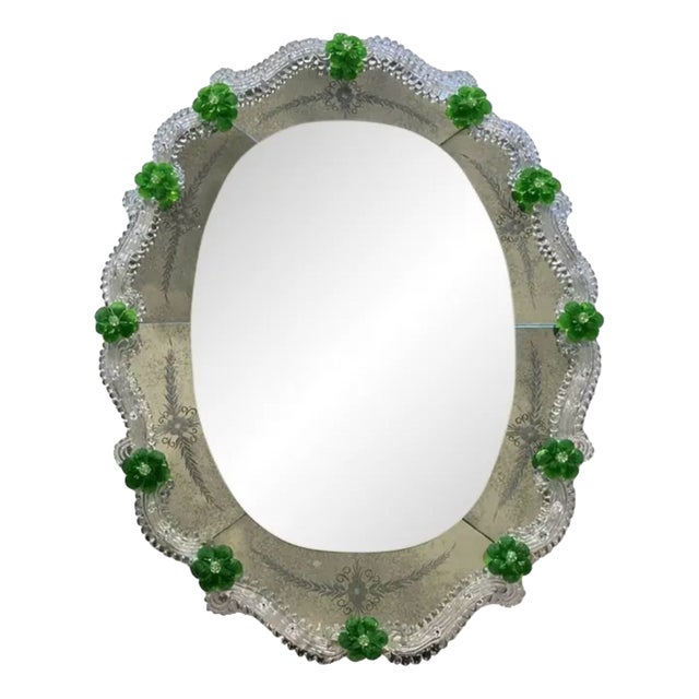 Venetian Murano Glass Oval Floral Wall Mirror by Simoeng For Sale