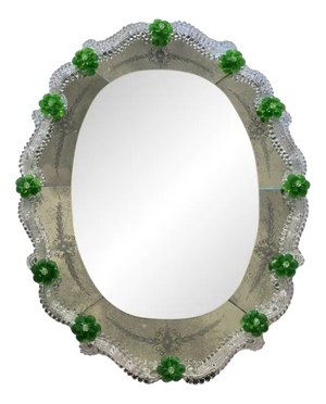 Venetian Murano Glass Oval Floral Wall Mirror by Simoeng
