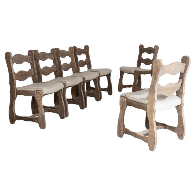 1970s French Oak Dining Chairs With Upholstered Seats - Set of 6 For Sale - Image 15 of 18