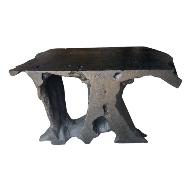 Andrianna Shamaris Mahogany Wood Sculptural Charred Console Table For Sale